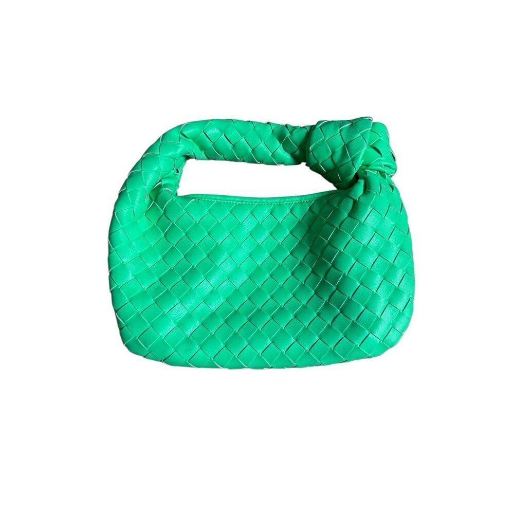 Small woven green handbag purse knot handle